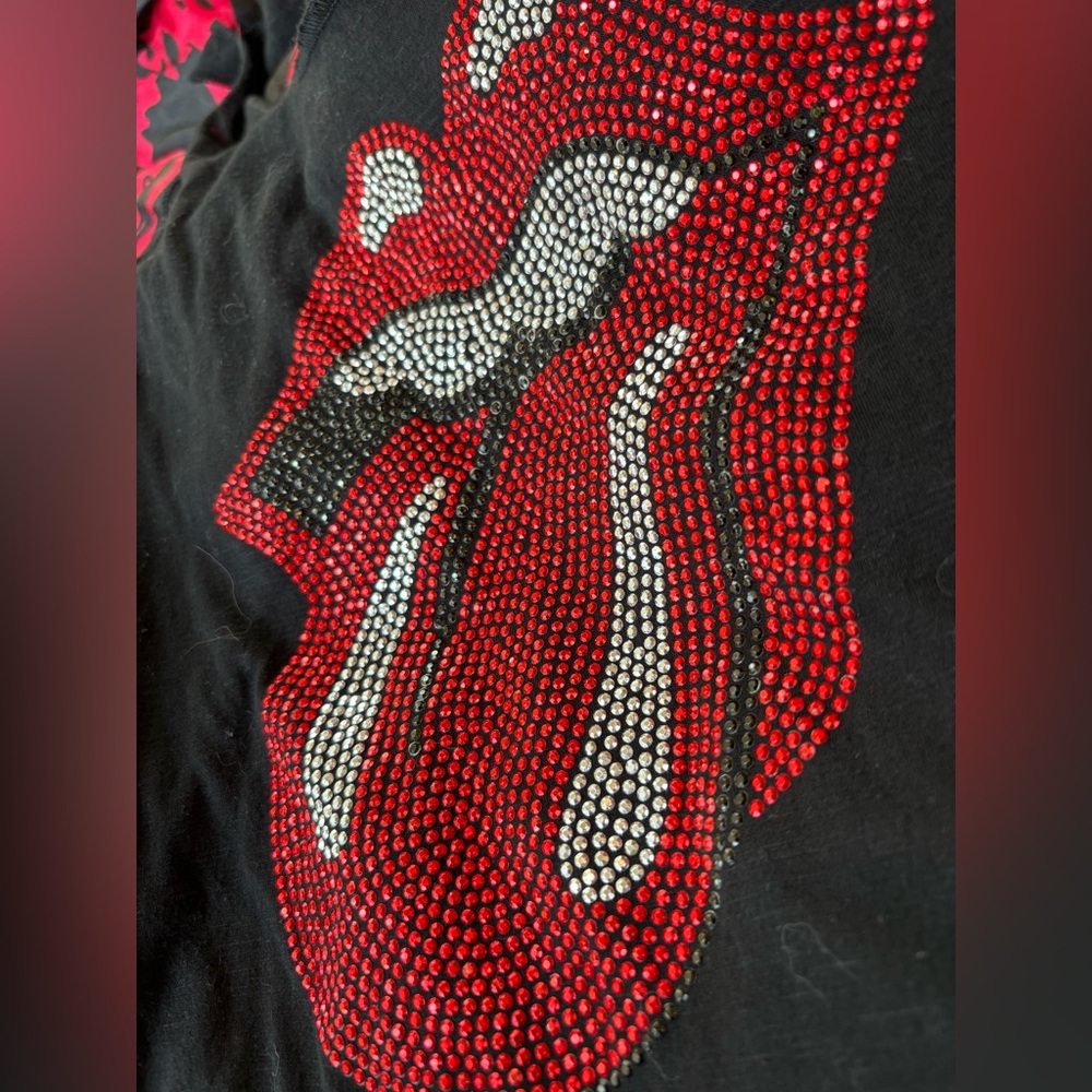 Rolling Stones 💋🫦 Rhinestone bling racer back 🖤tank top Small